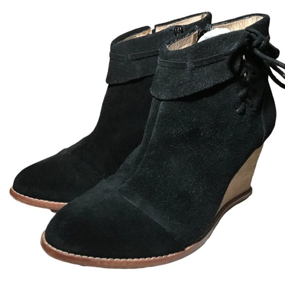 BLACK LEATHER WEDGE NEW YORK DESIGNER - Picture 2 of 14